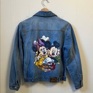 Vintage 2000 Y2K Disney Store Painted Mickey and Minnie Denim Trucker Jacket S